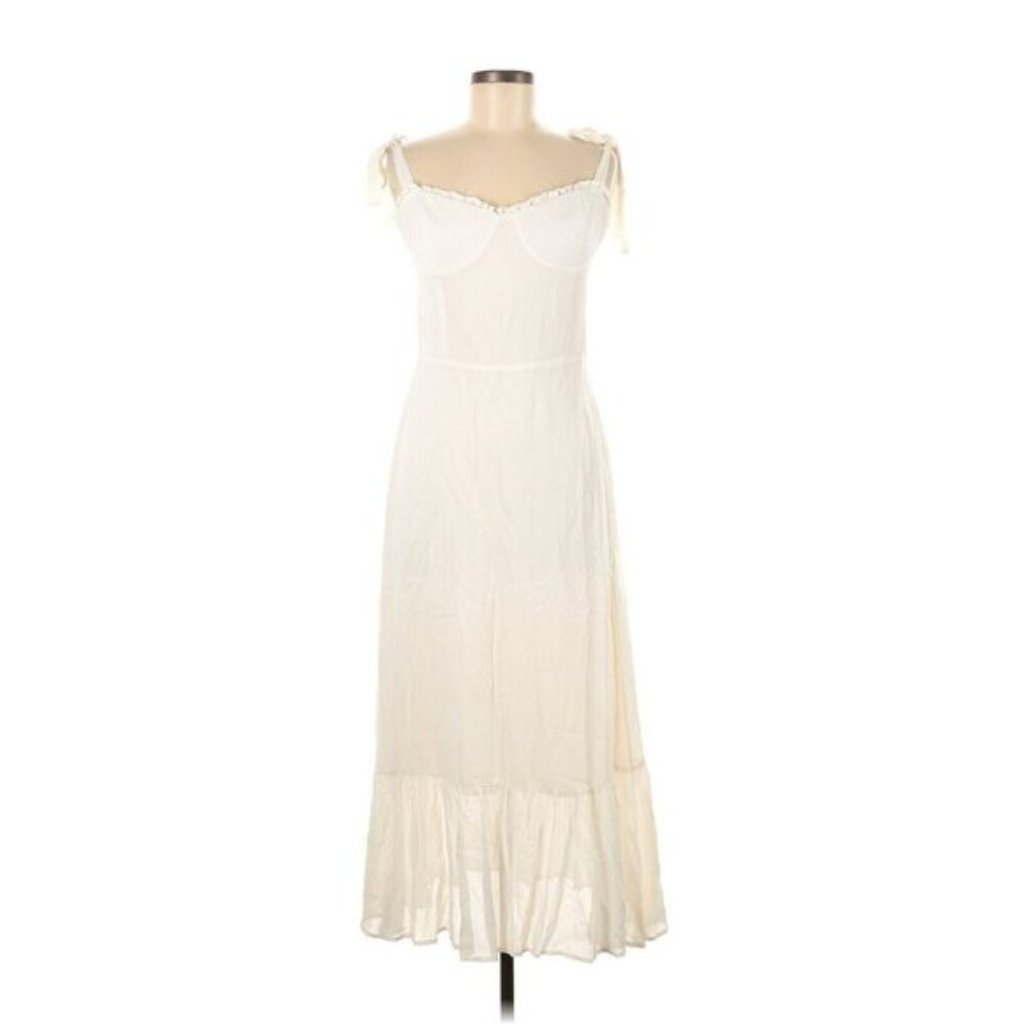 Nwt Reformation Nikita Midi In Ivory Tank Tie Straps Flounce Hem Dress 10